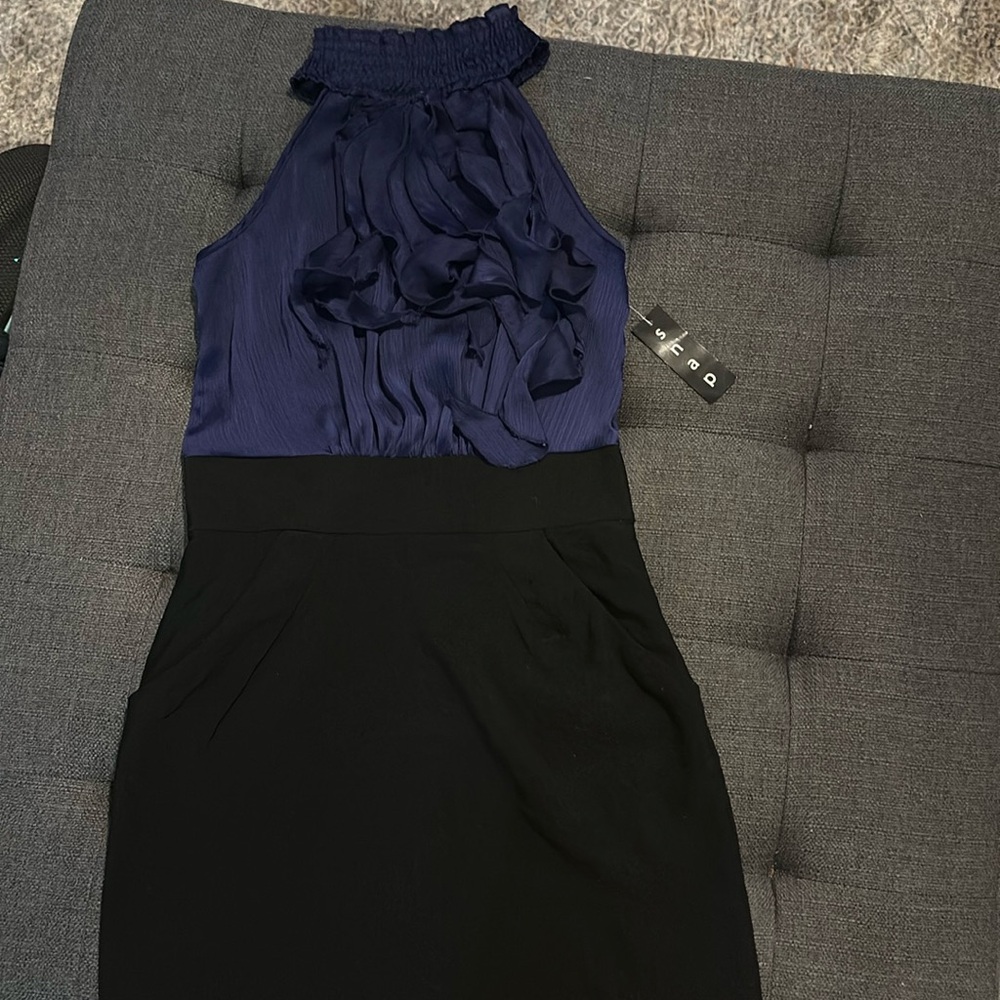 Women’s Snap cobalt blue and black halter evening dress sz9 NWT